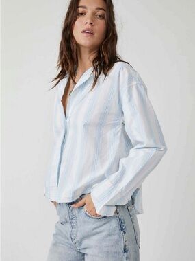 Free People Pale Blue Striped Button-Down Shirt